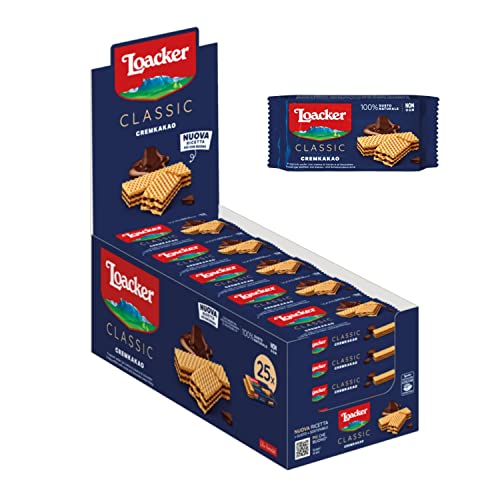 Loacker - Classic Cremkakao - Klassische Waffeln mit zwei Schichten exclusiver Kakao- und Schokoladencreme in der Großpackung - Essen und Snacks 25 Stk á 45 g von Loacker