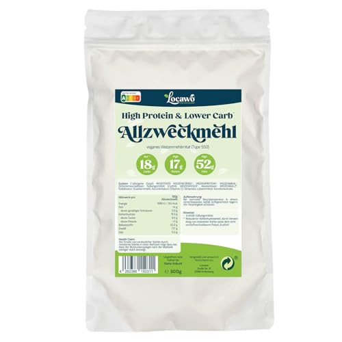 Locawo High Protein & Low Carb Allzweckmehl Type 550 | 72% weniger Kohlenhydrate | 12-fache Menge Ballaststoffe | Vegan von Locawo