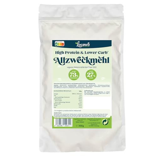 Locawo High Protein & Low Carb Allzweckmehl Type 550 | 72% weniger Kohlenhydrate | 12-fache Menge Ballaststoffe | Vegan von Locawo