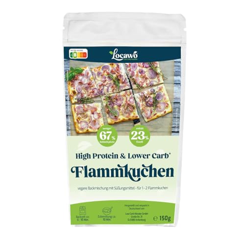 Locawo High Protein & Low Carb Flammkuchen Backmischung | 67% weniger Kohlenhydrate | 144% mehr Proteine | Voller Weizengeschmack | Vegan von Locawo