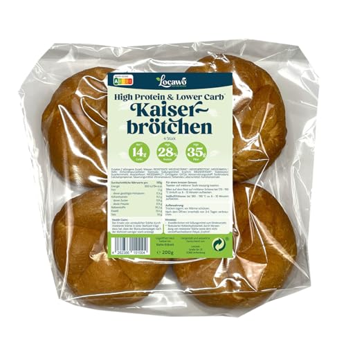 Locawo High Protein & Low Carb Kaiserbrötchen | Schrippen | Eiweißbrötchen | Voller Weizengeschmack | Vegan | ideal für eine eiweißreiche, kalorien- und zuckerreduzierte Ernährung von Locawo