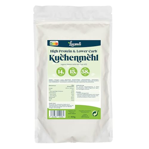 Locawo High Protein & Low Carb Kuchenmehl Type 405 | 80% weniger Kohlenhydrate | 12-fache Menge Ballaststoffe | Vegan von Locawo