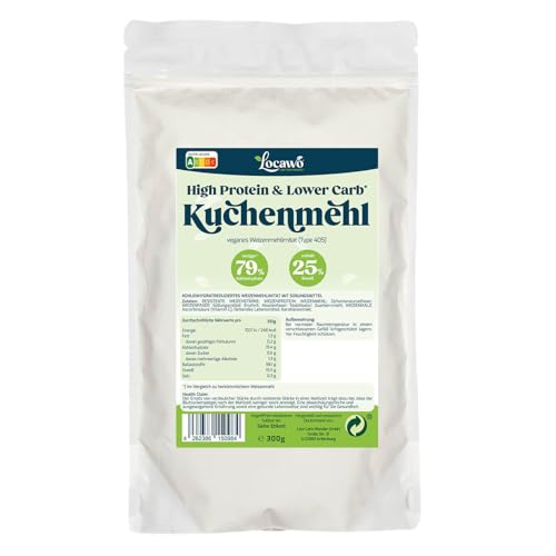 Locawo High Protein & Low Carb Kuchenmehl Type 405 | 80% weniger Kohlenhydrate | 12-fache Menge Ballaststoffe | Vegan von Locawo