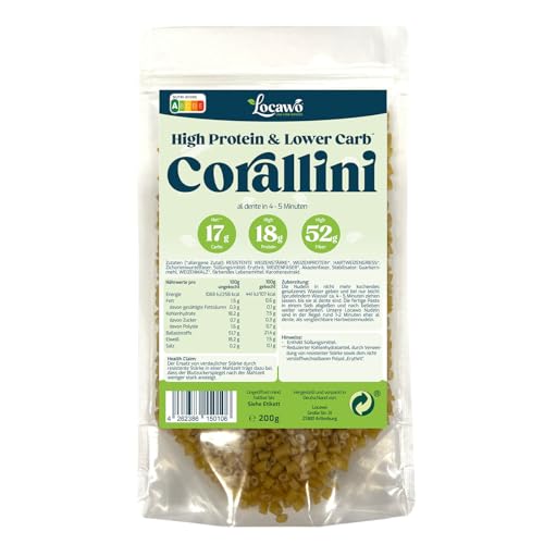 Locawo High Protein & Low Carb Nudeln Corallini | 76% weniger Kohlenhydrate | 12-fache Menge Ballaststoffe | Vegan von Locawo