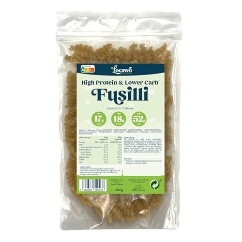 Locawo High Protein & Low Carb Nudeln Fusilli | 76% weniger Kohlenhydrate | 12-fache Menge Ballaststoffe | Vegan von Locawo