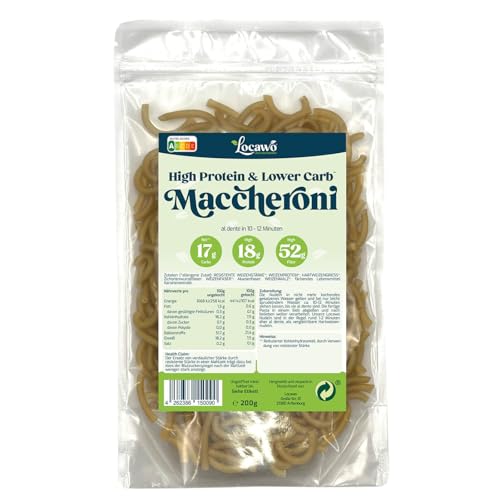 Locawo High Protein & Low Carb Nudeln Maccheroni | 76% weniger Kohlenhydrate | 12-fache Menge Ballaststoffe | Vegan von Locawo