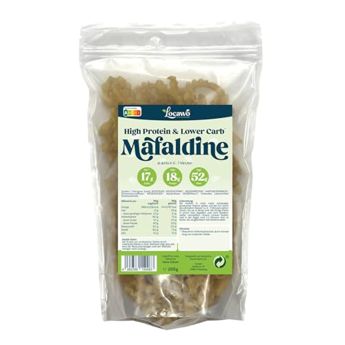 Locawo High Protein & Low Carb Nudeln Mafaldine | 76% weniger Kohlenhydrate | 12-fache Menge Ballaststoffe | Vegan von Locawo