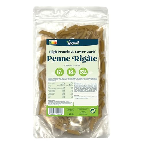 Locawo High Protein & Low Carb Nudeln Penne Rigate | 76% weniger Kohlenhydrate | 12-fache Menge Ballaststoffe | Vegan von Locawo