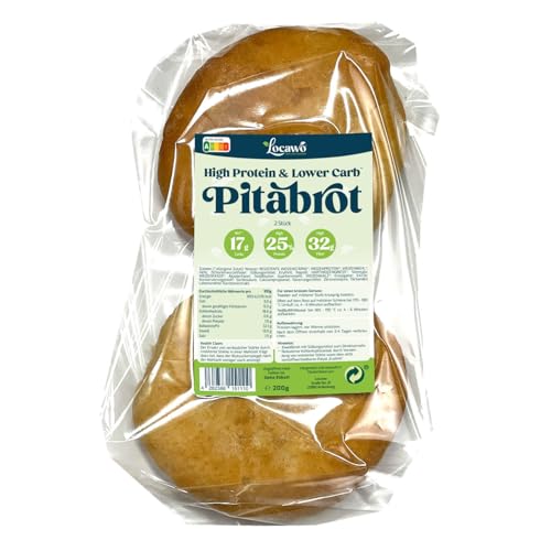 Locawo High Protein & Low Carb Pitabrot | Dönerbrot | Eiweißbrot | Voller Weizengeschmack | Vegan | ideal für eine eiweißreiche, kalorien- und zuckerreduzierte Ernährung von Locawo