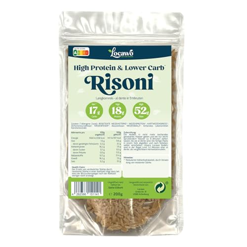 Locawo High Protein & Low Carb Reis Nudeln Risoni Langkornreis | 80% weniger Kohlenhydrate | 12-fache Menge Ballaststoffe | Vegan von Locawo