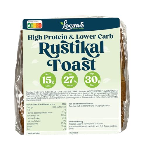 Locawo High Protein & Low Carb Rustikal Toastbrot | Eiweißbrot | Voller Weizengeschmack | Vegan | ideal für eine eiweißreiche, kalorien- und zuckerreduzierte Ernährung von Locawo