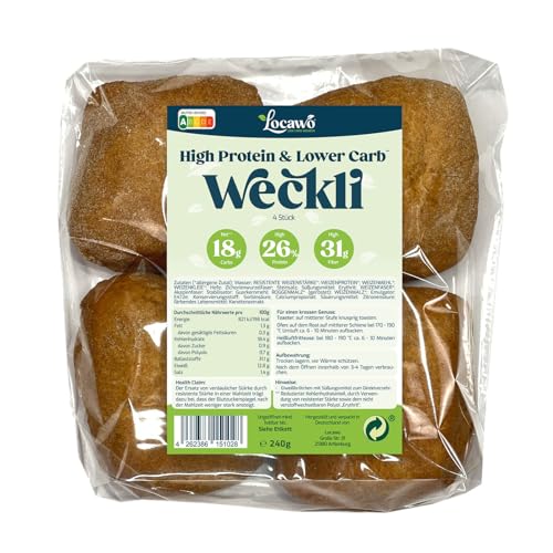 Locawo High Protein & Low Carb Schweizer Weckli | Eiweißbrötchen | Voller Weizengeschmack | Vegan | ideal für eine eiweißreiche, kalorien- und zuckerreduzierte Ernährung von Locawo