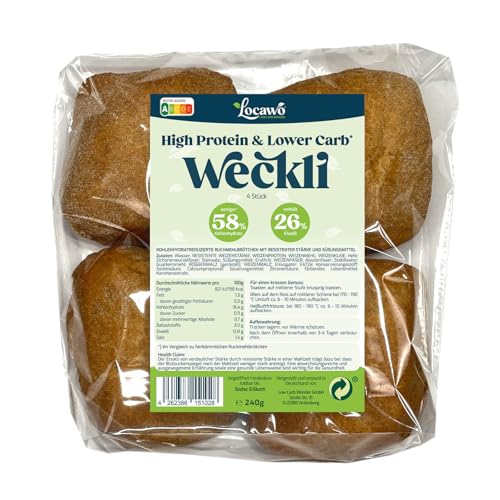 Locawo High Protein & Low Carb Schweizer Weckli | Eiweißbrötchen | Voller Weizengeschmack | Vegan | ideal für eine eiweißreiche, kalorien- und zuckerreduzierte Ernährung von Locawo