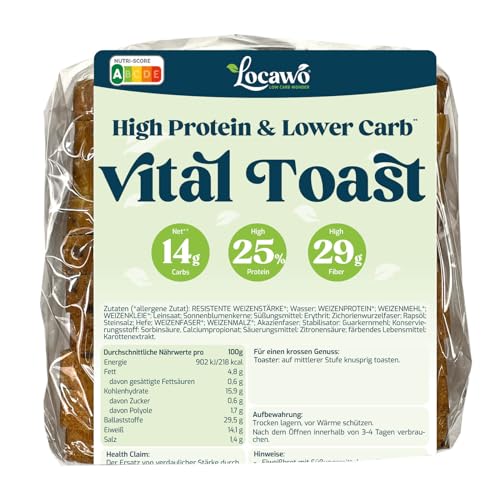 Locawo High Protein & Low Carb Vital Toastbrot | Eiweißbrot | Voller Weizengeschmack | Vegan | ideal für eine eiweißreiche, kalorien- und zuckerreduzierte Ernährung von Locawo