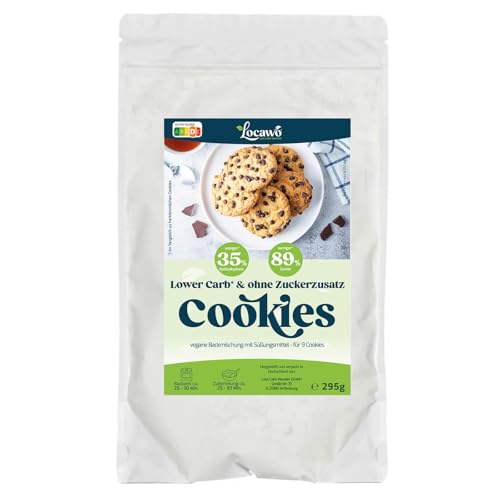 Locawo Lower Carb zuckerfrei Cookies Backmischung | 68% weniger Kohlenhydrate | 58% mehr Proteine | Voller Weizengeschmack | Vegan von Locawo