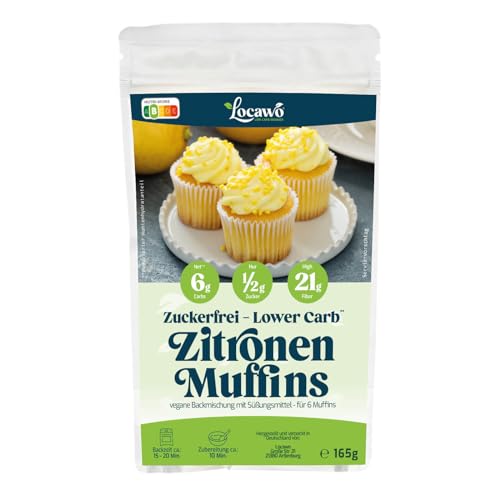 Locawo Low Carb Zitronen Muffins Backmischung | 81% weniger Kohlenhydrate | 96% mehr Proteine | Voller Weizengeschmack | Vegan von Locawo