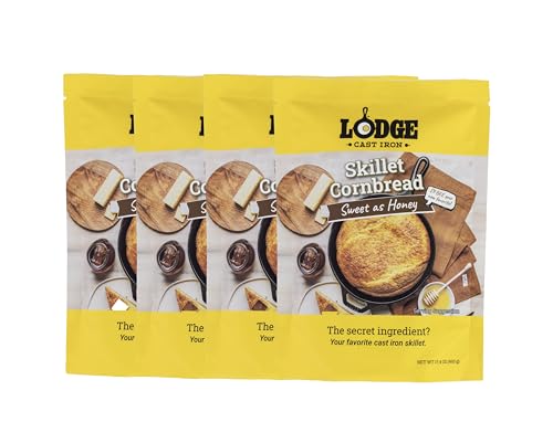 Lodge Gusseisen-Pfanne Maisbrot – Paar mit Gusseisen-Bratpfanne, Keilpfanne, Maisstabpfanne oder Muffinform, hochwertige Zutaten, 493 ml (4 Stück) – Sweet As Honey von Lodge