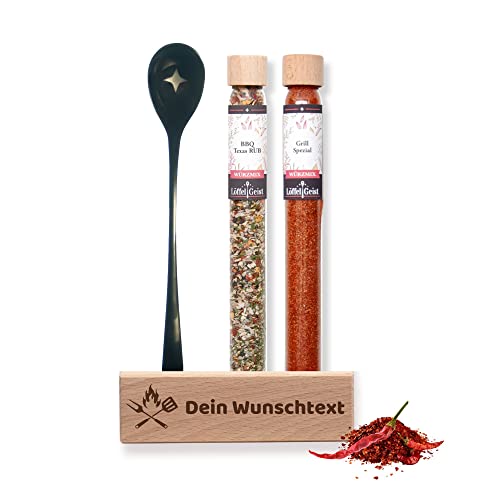 Löffelgeist® Grillgewürz-Geschenkset mit Wunschtext. (2er Grillgewürz Set) von Löffelgeist