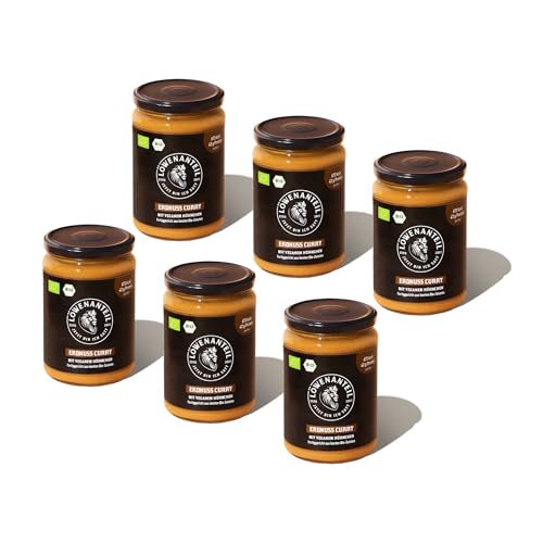 Löwenanteil - 100% Bio-Eintopf ERDNUSS CURRY - 6x 570g Glas - Proteinreiches Bio-Fertiggericht mit veganen Hühnchen & cremiger Erdnussbutter - Ohne Zuckerzusatz & Glutenfrei von Löwenanteil