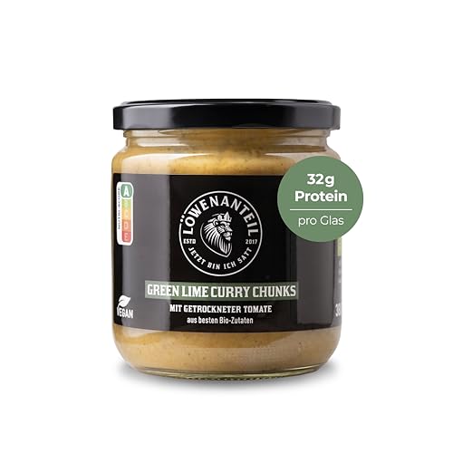 Löwenanteil - 100% Bio-Eintopf GREEN LIME CURRY Chunks - 380g Glas - Proteinreiches Bio-Fertiggericht mit sonnengetrockneten Tomaten & cremigem Cashewmus - Ohne Zuckerzusatz & Glutenfrei von Löwenanteil