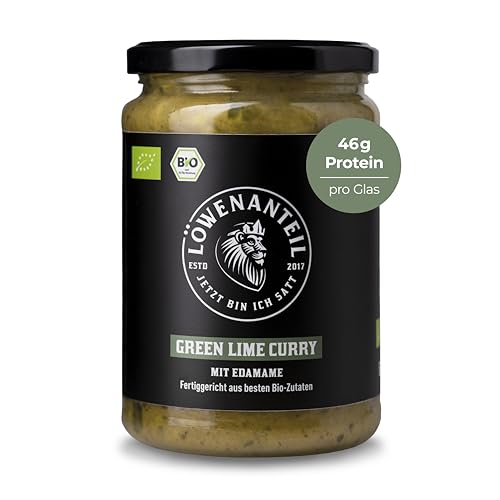 Löwenanteil - 100% Bio-Eintopf GREEN LIME CURRY Chunks - 540g Glas - Proteinreiches Bio-Fertiggericht mit sonnengetrockneten Tomaten & cremigem Cashewmus - Ohne Zuckerzusatz & Glutenfrei von Löwenanteil