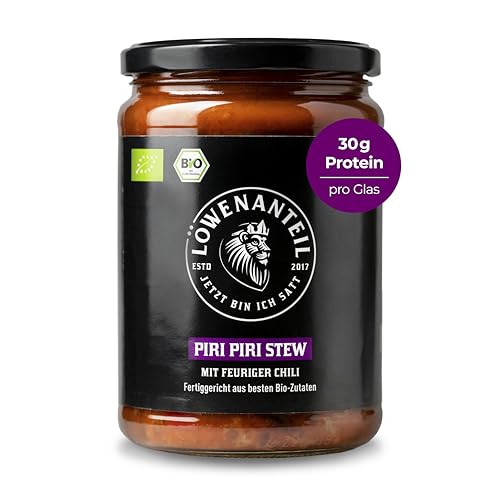 Löwenanteil - 100% Bio-Eintopf PIRI PIRI Stew - 570g Glas - Proteinreiches Bio-Fertiggericht mit süßer Mango, schwarzen Bohnen & sonnengereiften Tomaten - Ohne Zuckerzusatz & Glutenfrei von Löwenanteil