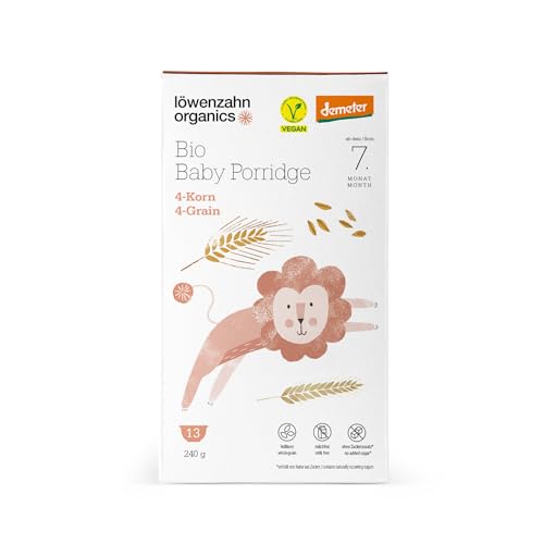 Löwenzahn Organices Demeter Baby Porridge 4-Korn ab dem 6. Monat | Vegan & ohne Zuckerzusatz | In 2 Minuten zubereitet I Bio Brei Baby, Brei Baby, Babybrei, Baby Nahrung von Löwenzahn Organics