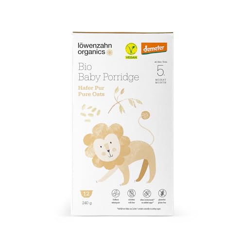 Löwenzahn Organices Demeter Baby Porridge Hafer Pur ab dem 5. Monat | Vegan & ohne Zuckerzusatz | In 2 Minuten zubereitet I Bio Brei Baby, Brei Baby, Babybrei, Baby Nahrung von Löwenzahn Organics