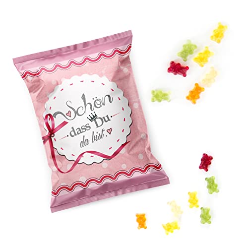 Logbuch-Verlag 100 Fruchtgummi Tütchen Süßigkeit als Give-Away rosa pink für Kommunion Taufe Mädchen Kindergeburtstag von Logbuch-Verlag