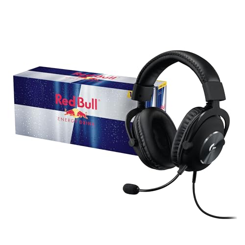 Logitech G PRO X Gamer Over-Ear Headset mit BLUE VO!CE Mikrofon + Red Bull Energy Drink Dosen Getränke 12er Palette - Schwarz von Logitech G