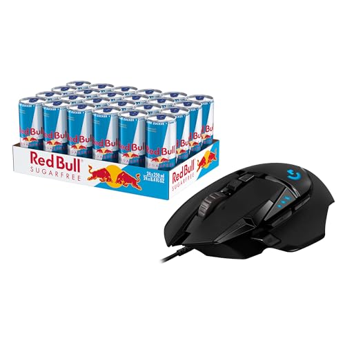 Logitech G502 HERO High-Performance Gaming-Maus + Red Bull Energy Drink Sugarfree - 24er Palette Dosen - Getränke ohne Zucker und kalorienarm - Schwarz von Logitech G