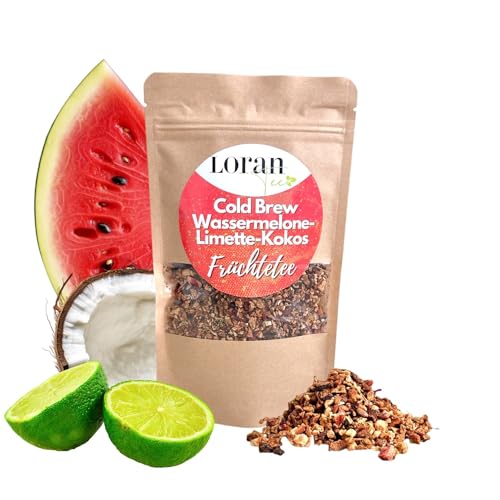 LORAN - Cold Brew Früchtetee Wassermelone-Limette-Kokos, Premium Qualität, 100 g, kalt aufgießen, Eistee zum selber machen, fruchtig, Standbodenbeutel mit Zippverschluss von Loran Tee