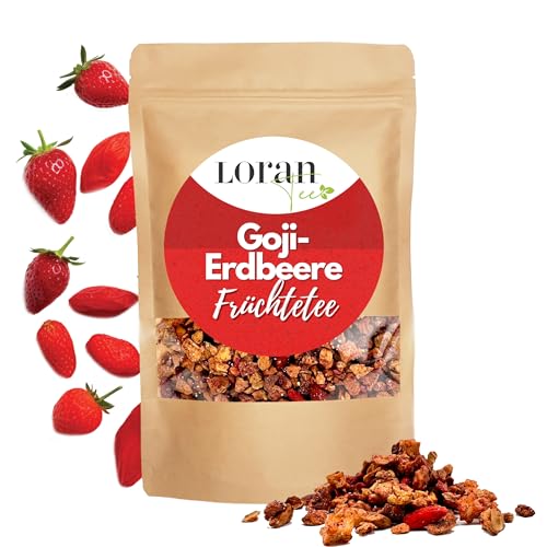 LORAN - Früchtetee Goji - Erdbeere Premium Qualität,125 g, fruchtig, ganze Brombeere, Gojibeeren, Erdbeerestücke, Standbodenbeutel mit Zippverschluss von Loran Tee