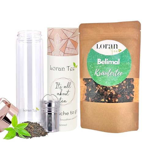 LORAN - Immun Set, Bhavani Belimal Kräutertee, lose 100g, Teeflasche mit Sieb to go Teamaker 500 ml, Doppelwandig, Isoliert von Loran Tee