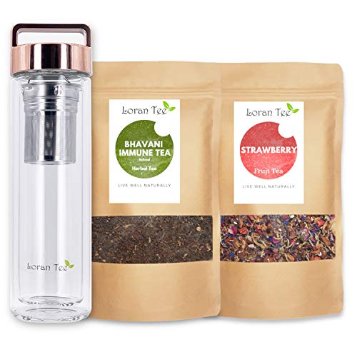 LORAN - Kräuter-Frucht Set, Bhavani Belimal Kräutertee, lose 150g, Teeflasche mit Sieb to go Teamaker 500 ml, Doppelwandig, Isoliert von Loran Tee