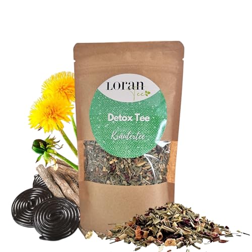 Loran Tee- Detox Tee - Kräutertee mit Hibiskus, Zimt, Lakritze, Ingwer, Löwenzahn, Lemongras - Entschlackungstee, Abnehmtee 100g, Zippbeutel von Loran Tee