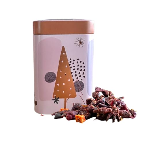 Loran Tee - Früchtetee „Merry Cranberry“ in festlicher Tannenbaum-Dose – Früchtetee-Genuss für die Adventszeit, loser Tee, Geschenkidee,100g, Tee Dose, Früchtetee, Merry Cranberry, Cranberry, Zimt von Loran Tee