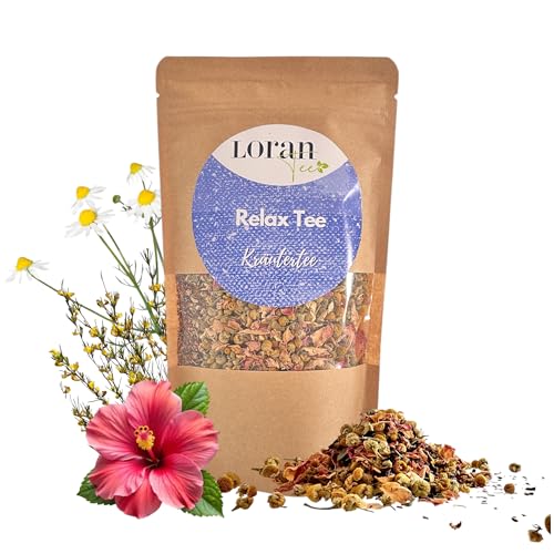 Loran Tee- Relax Tee - Kräutertee mit Hibiskus, Kamille, Rooibos, Rosenblüten, Entspannungstee, Wellness Tee, Beruhigungstee, 100g, Zippbeutel von Loran Tee