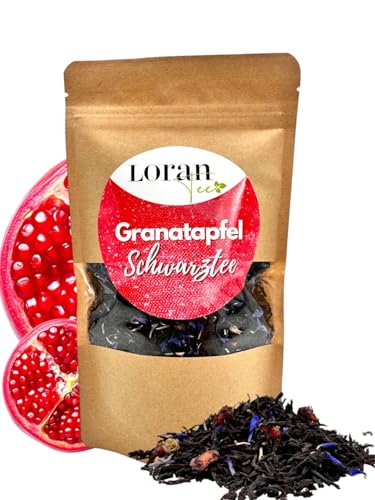 Loran Tee - Schwarzer Tee Granatapfel,100g, Premium Qualität, Ceylon Tee, lose in Zippbeutel, Granatapfel, Kornblumenblüten, Granatapfel Aroma von Loran Tee