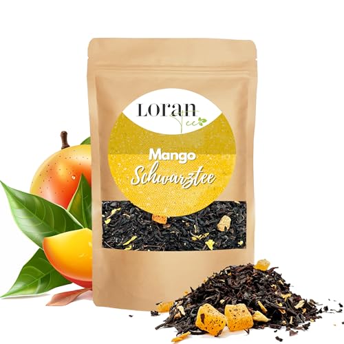 Loran Tee - Schwarzer Tee Mango, 100g, Premium Qualität, Ceylon Tee, lose in Zippbeutel, Aroma, Sonnenblumenblüten, Mangowürfel von Loran Tee