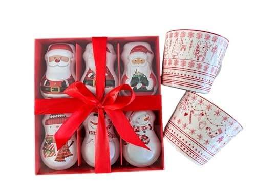 Loran Tee - Weihnachtstee Set mit 6 Teedosen & 2 Weihnachtstassen, loser Tee, Früchtetee, Kräutertee, Geschenkidee, 6x a 50g loser Tee, Teeset, Weihnachtsmann/-Schneemann Motiv von Loran Tee