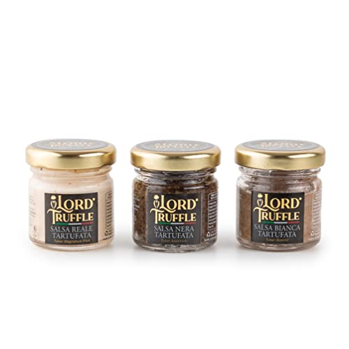 Lord Truffle |Trio von Trüffelsaucen, 3 Packungen 30 g, 1 weiße Trüffelsauce 30 g, 1 frische sommerliche schwarze Trüffelsauce 30 g und 1 Bianchetto-Trüffelsauce 30 g, 100% italienische Qualität von Lord Truffle