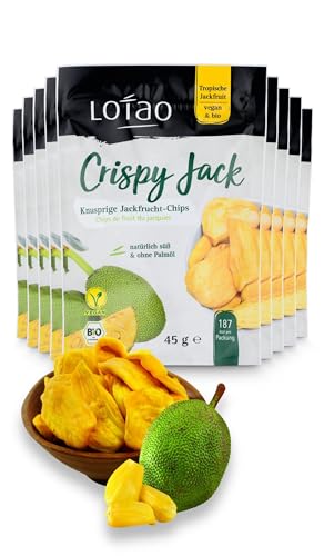 Knusprige LOTAO Jackfruit Chips: BIO Jackfrucht ohne Zuckerzusatz als fruchtiger Snack | Fruchtchips ungezuckert auch als Obst Topping für Müsli, Smoothie Bowl und Porridge (10 x 45g Vorratspaket) von Lotao