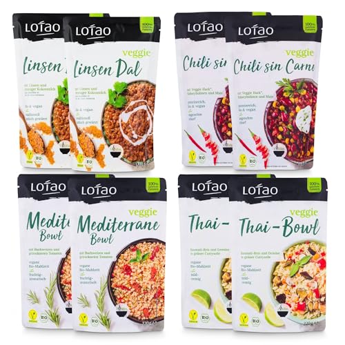 LOTAO Vegane Bowl Box: 8 BIO-Fertiggerichte ohne Zusätze und Soja | Schnell und praktisch: Fertigessen für Mikrowelle und Pfanne | Vegane Lebensmittel in Geschenkbox von Lotao