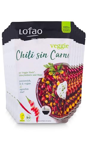 LOTAO Veganes Chili Sin Carne 10x 320g Paket | Würziges veganes Fertiggericht mit Veggie Hack Fleischersatz | Schnelle vegetarische und vegane Fertigessen + Lebensmittel ohne Zusatzstoffe und Soja von Lotao