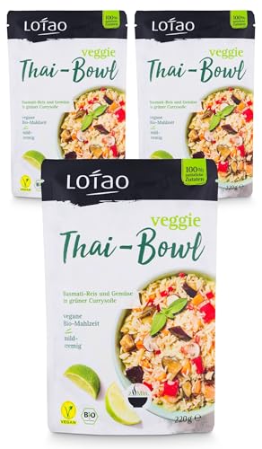 LOTAO Veggie Thai Bowl 3x220g Set Vegane Fertiggerichte | BIO-Gerichte ohne Zusätze und Soja | Schnell und praktisch: Fertigessen für Mikrowelle und Pfanne | Vegane Lebensmittel für jeden Tag von Lotao