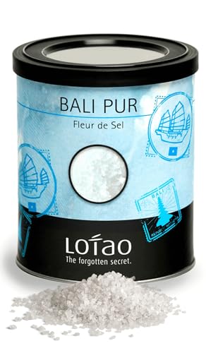 LOTAO Meersalz Bali Pur: Feines Salz - Fleur De Sel (150g) | Naturbelassen körnig aus Meersalzflocken: Ohne Zusätze und Rieselhilfe, ohne Fluorid-Zusatz | Ideal für jeden Tag und zum Verschenken von Lotao