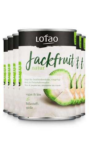 LOTAO Bio Jackfruit Natur: Junge Jackfrucht-Stücke in der Dose 6x400g | Veganer Fleischersatz: Frisch, natürlich und ohne Zusatzstoffe oder Soja | Ideal für vegane Rouladen, Gulasch, Curry und Co. von Lotao