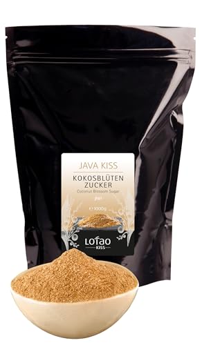 LOTAO Kokosblütenzucker Bio 1kg: Java Kiss | Brauner Zucker Ersatz mit Karamell-Note | Palmzucker: unraffinierter Zucker aus Kokosblütensirup | natürliches Süßungsmittel für Backen, Kaffee + Tee von Lotao