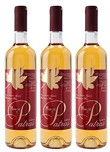 Muskat aus Patras 3x 0,75l Loukatos Likörwein weiß | 15% Vol. | + 1 x 20ml Olivenöl"ElaioGi" aus Griechenland von Loukatos